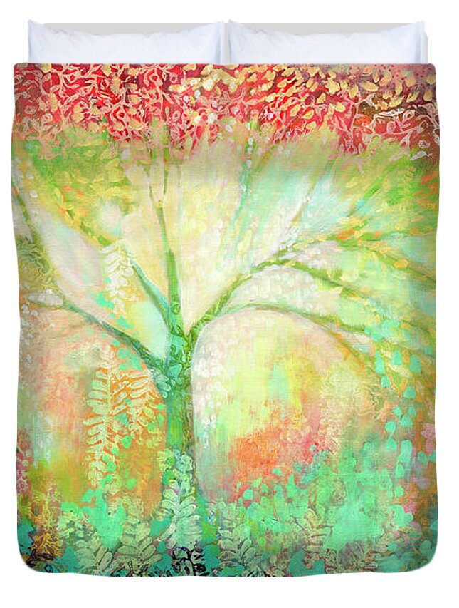 Tree Duvet Cover featuring the painting The Light Within by Jennifer Lommers