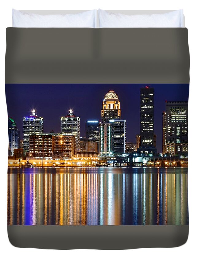 Louisville Duvet Cover featuring the photograph The Lights of a Louisville Night by Frozen in Time Fine Art Photography