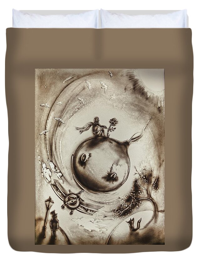 The Little Prince Duvet Cover featuring the painting The Little Prince by Elena Vedernikova