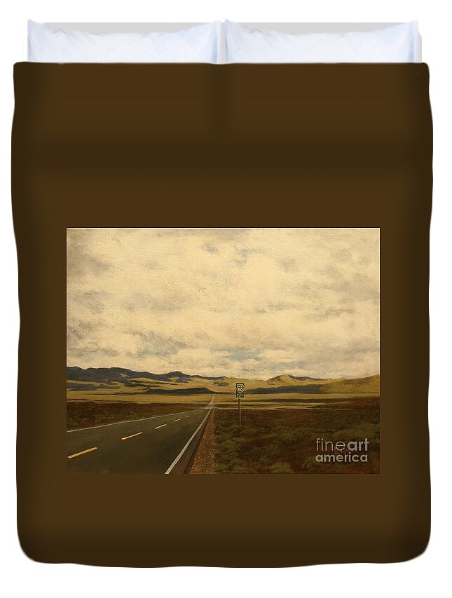 Nevada Duvet Cover featuring the painting The Loneliest Road by Paul K Hill