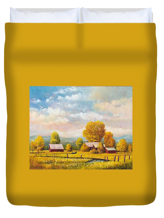 Landscape Duvet Cover featuring the painting The Lonely Horse by Douglas Castleman