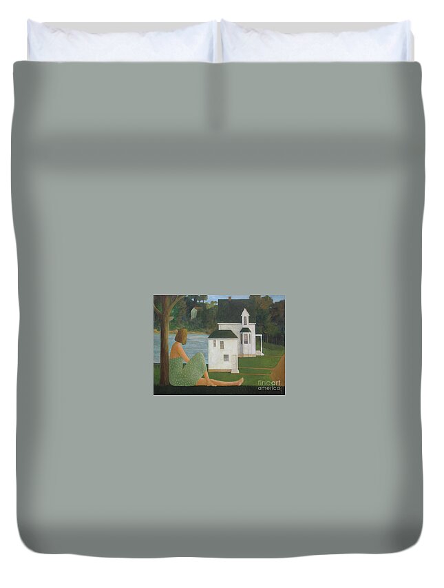 Lake Duvet Cover featuring the painting The Lonely Side of the Lake by Glenn Quist