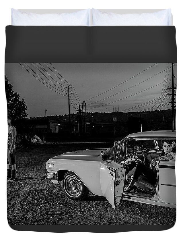 Usa Duvet Cover featuring the photograph The Lost Highway Chevy Impala 1960 by Christian Heeb
