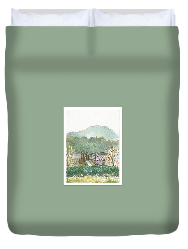 Landscape Duvet Cover featuring the painting The Luberon valley by Tilly Strauss