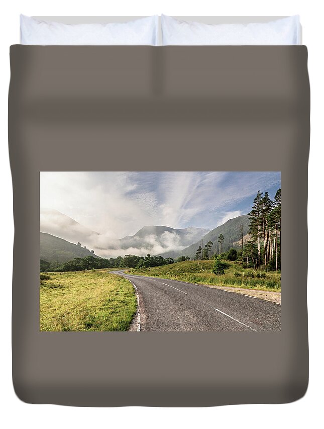Road Duvet Cover featuring the photograph The magic morning by Sergey Simanovsky