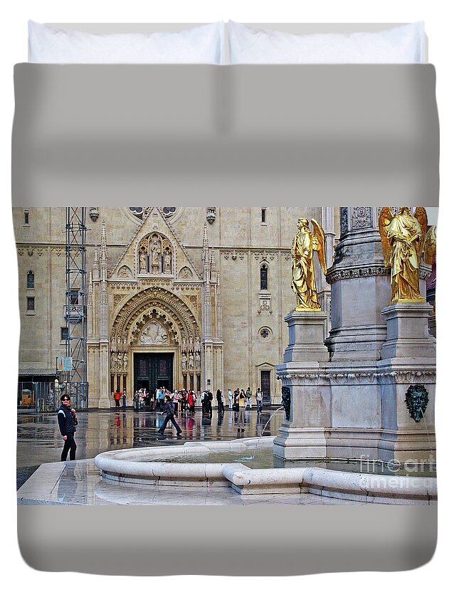 The Main Portal Of Zagreb Cathedral Duvet Cover featuring the photograph The Main Portal Of Zagreb Cathedral by Jasna Dragun