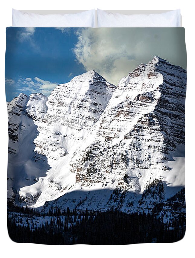 Mountain Duvet Cover featuring the photograph These Twin Peaks outside Aspen are called the Maroon Bells by Carol M Highsmith
