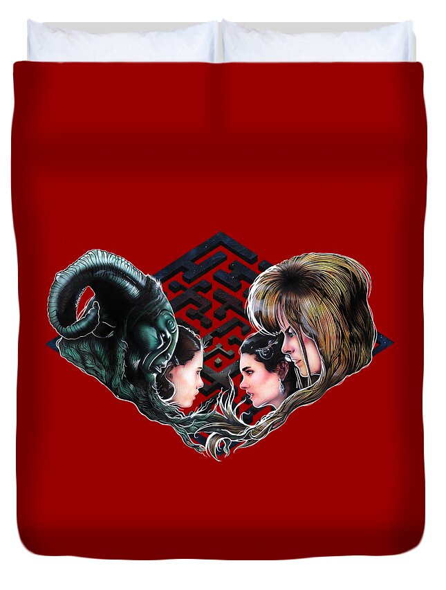 Labyrinth Duvet Cover featuring the painting The Maze Makers by Jason Wright