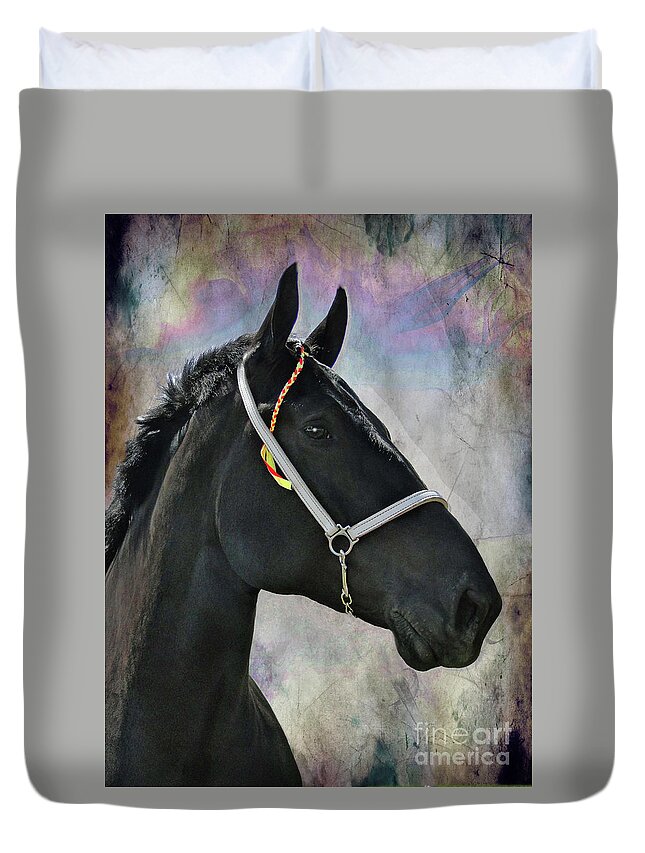 Bar U Ranch Duvet Cover featuring the photograph The Mighty Black Percheron by Al Bourassa