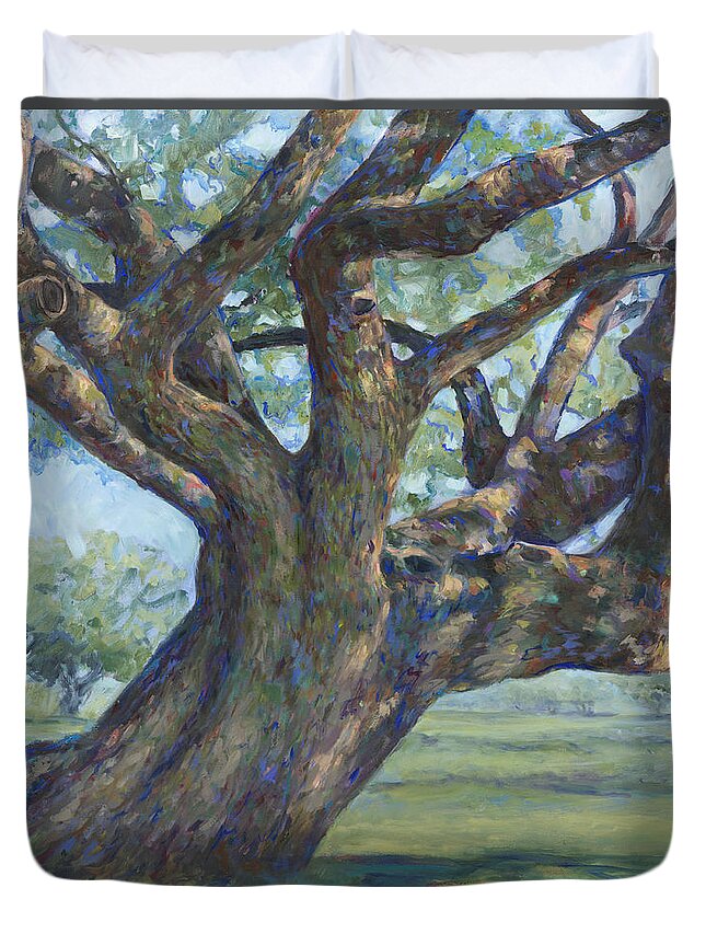 Live Oak Tree Duvet Cover featuring the painting The Mighty Oak by Billie Colson