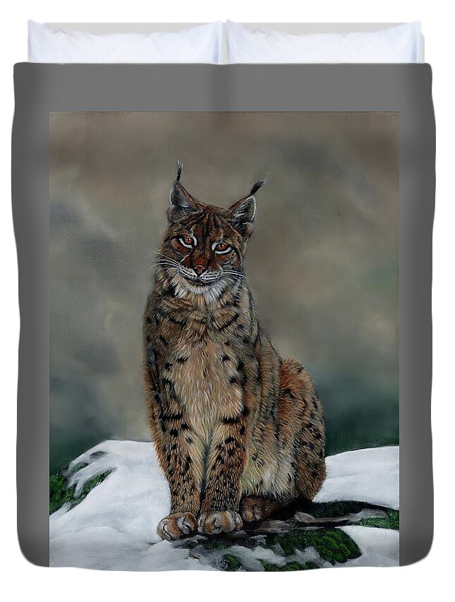 Lynx Duvet Cover featuring the painting The Missing Lynx by John Neeve