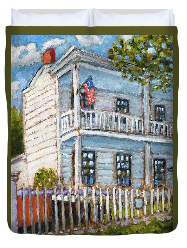 Montieth Duvet Cover featuring the painting The Montieth House by Mike Bergen