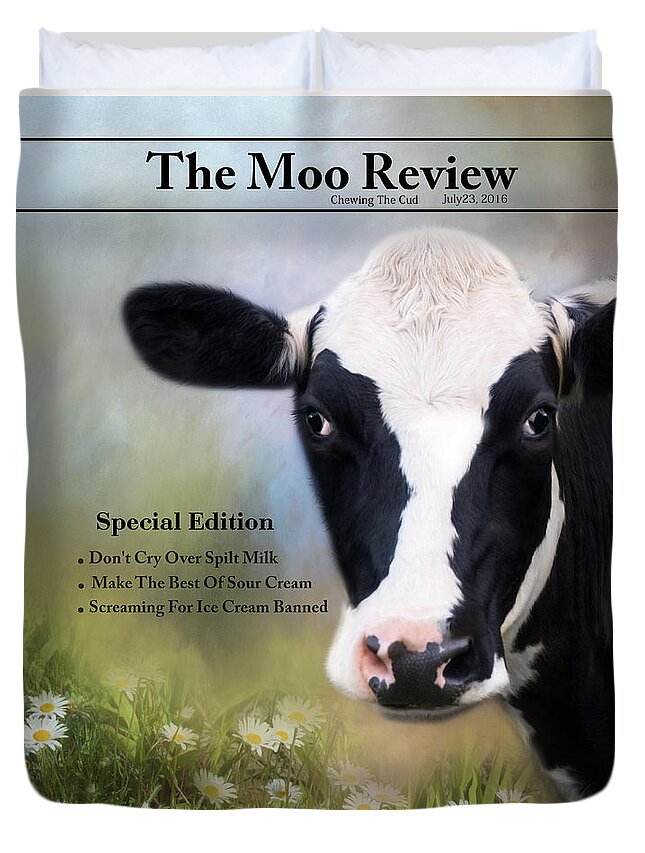 Cow Duvet Cover featuring the photograph The Moo Review by Robin-Lee Vieira