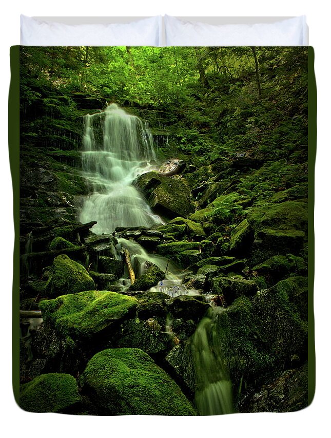 Waterfall Duvet Cover featuring the photograph The Mossy Summer by Harry Moulton