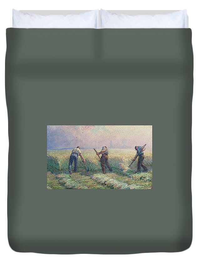 Henri Lebasque � The Mowers In The Outskirts Of Lagny Duvet Cover featuring the painting The Mowers in the Outskirts of Lagny by MotionAge Designs
