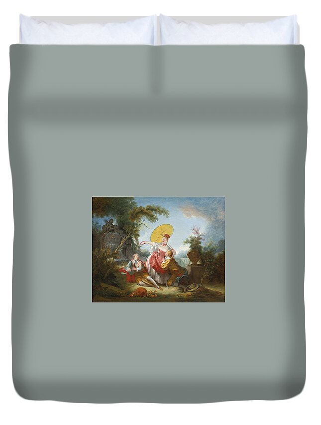Circle Of Jean-honore Fragonard Duvet Cover featuring the painting The Musical Contest by Circle of Jean-Honore Fragonard