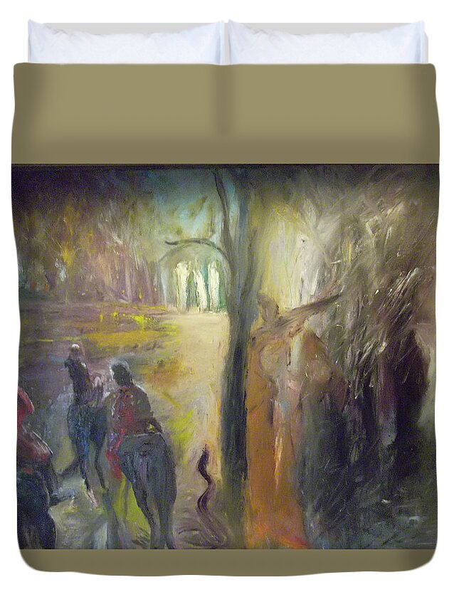 Abstract Duvet Cover featuring the painting The Myth by Susan Esbensen