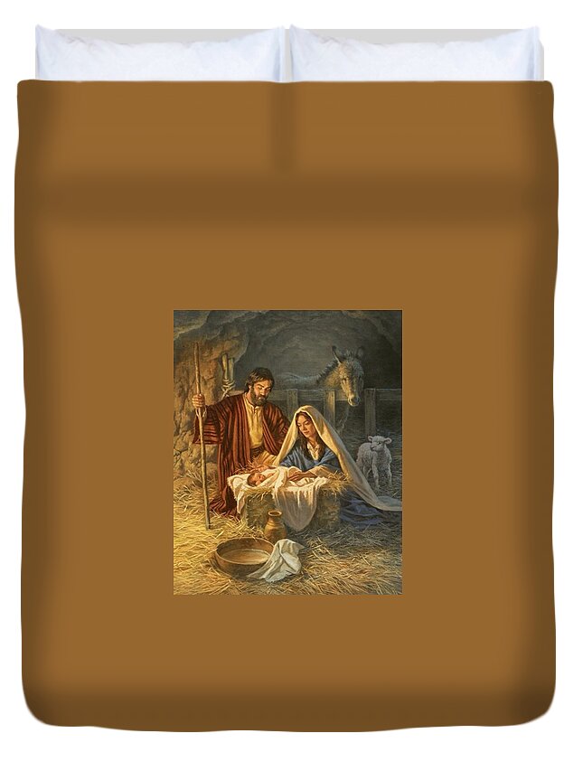 Nativity Duvet Cover featuring the painting The Nativity by Artist Unknown