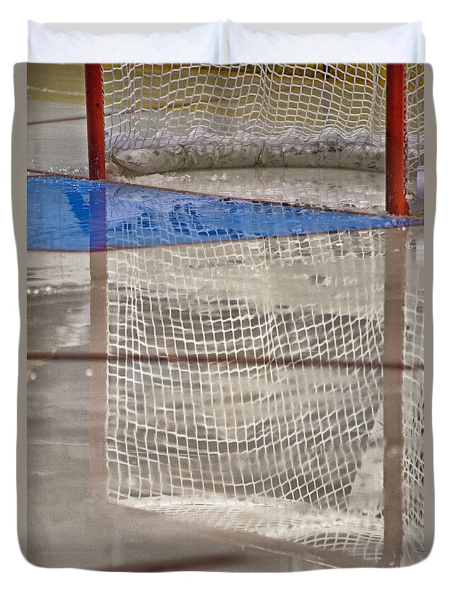 Hockey Duvet Cover featuring the photograph The Net Reflection by Karol Livote