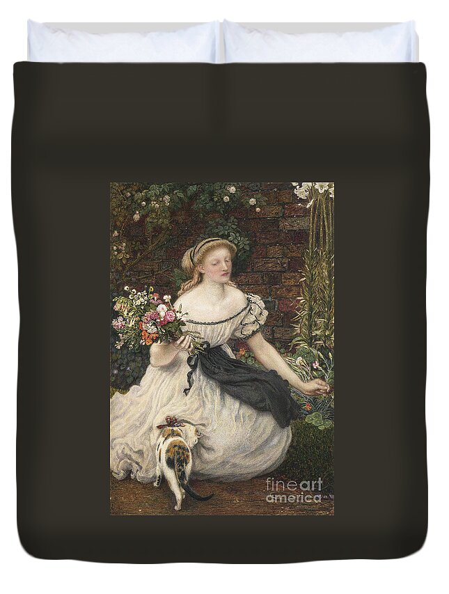 Ford Madox Brown Duvet Cover featuring the painting The Nosegay by MotionAge Designs