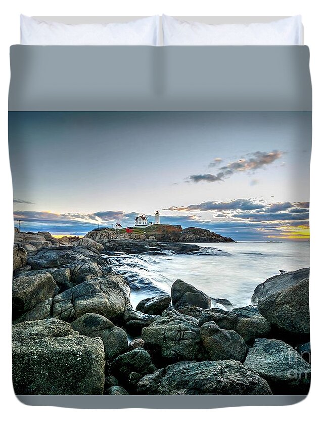 Maine Duvet Cover featuring the photograph The Nubble by Steve Brown