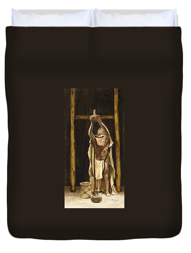 Sepia Duvet Cover featuring the painting The Offering by Mary Rogers