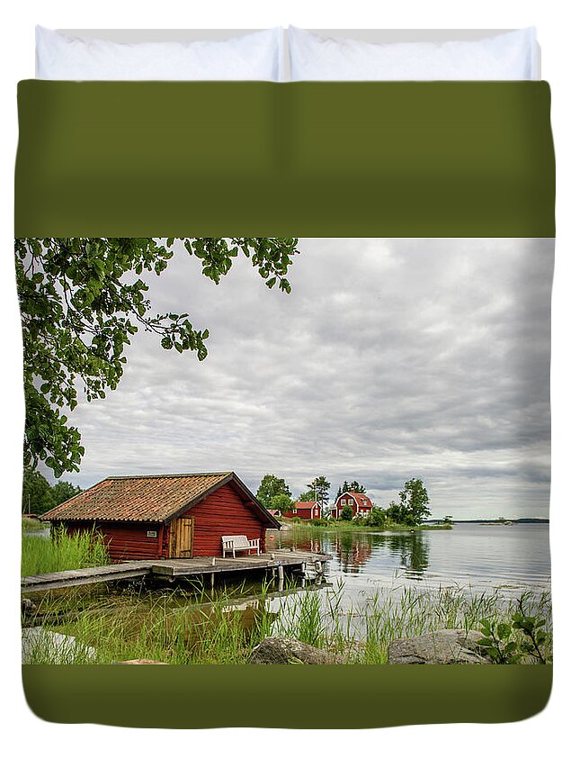 The Old Boat-house Duvet Cover featuring the photograph The old boat-house by Torbjorn Swenelius