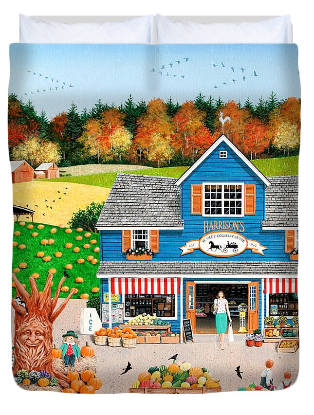 Folk Art Duvet Cover featuring the painting The Old Country Store by Wilfrido Limvalencia