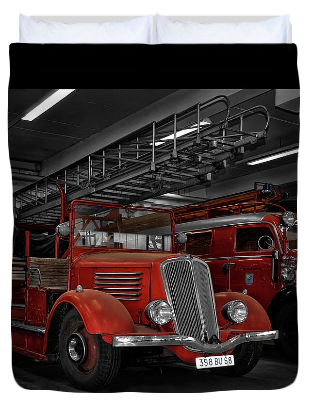 Fire Duvet Cover featuring the photograph The Old Fire Trucks by Joachim G Pinkawa