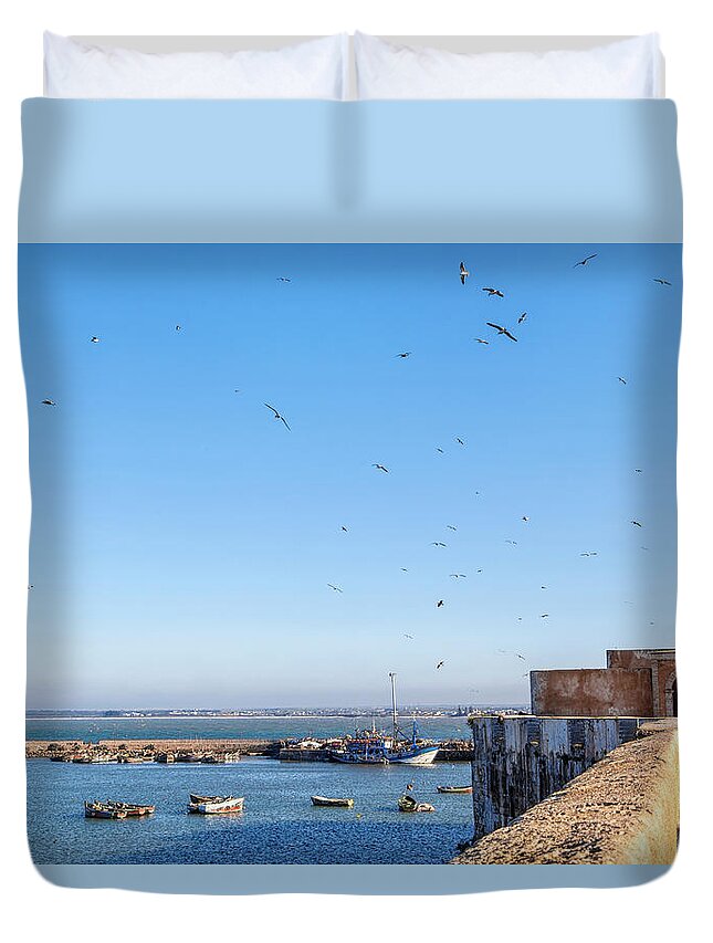 Africa Duvet Cover featuring the photograph the old historic portuguese fortress city El Jadida in Morocco by Gina Koch
