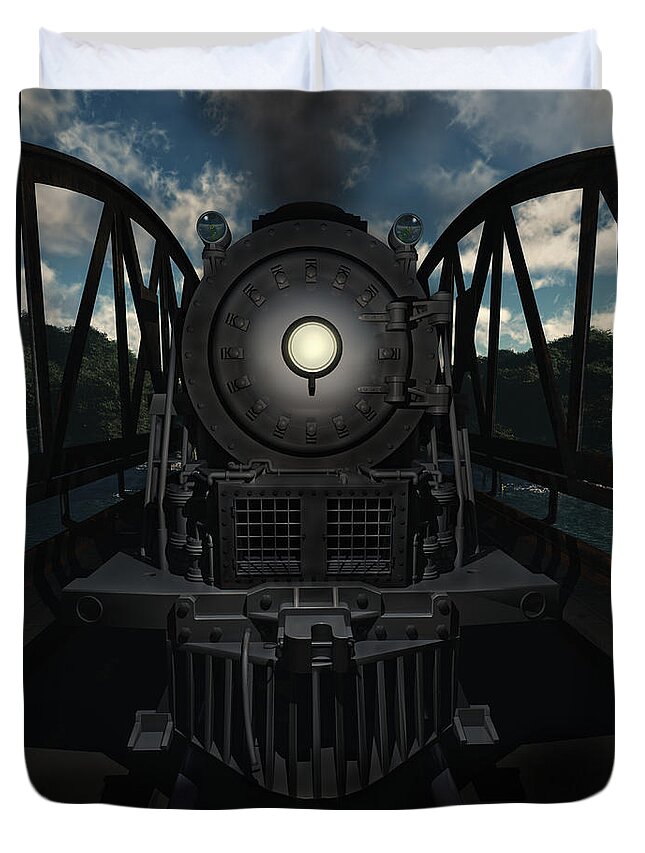 Trains Duvet Cover featuring the digital art The Old Iron Bridge by Richard Rizzo