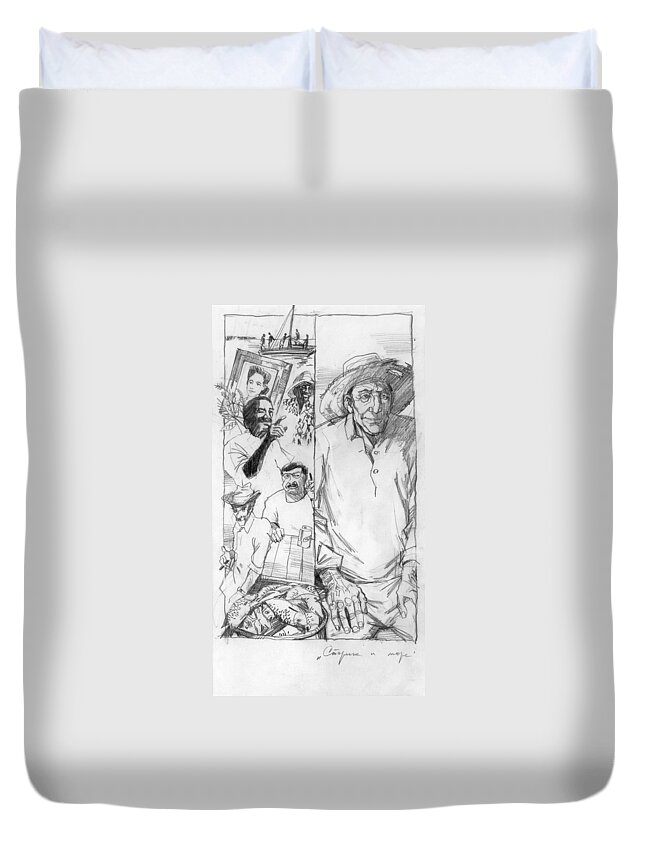 Ernest Hemingway Duvet Cover featuring the drawing The Old Man and the Sea. Book Illustration by Igor Sakurov