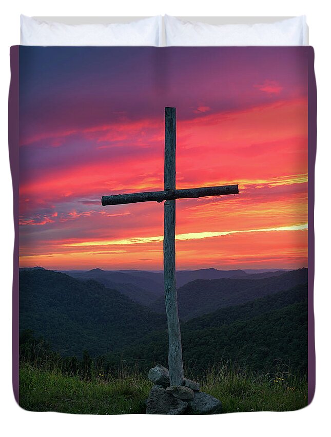 Cross Duvet Cover featuring the photograph The Old Rugged Cross by Anthony Heflin