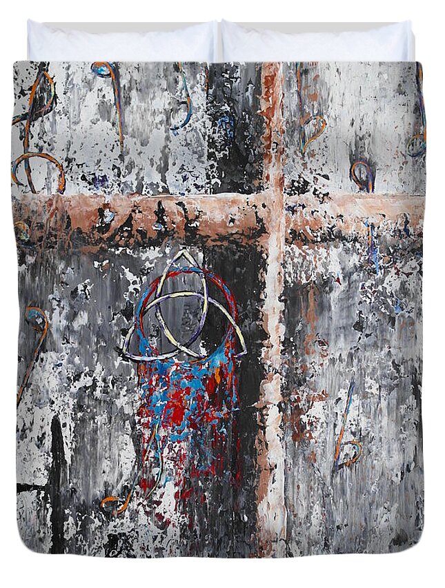 Abstract Duvet Cover featuring the painting The Old Rugged Cross by Wayne Cantrell