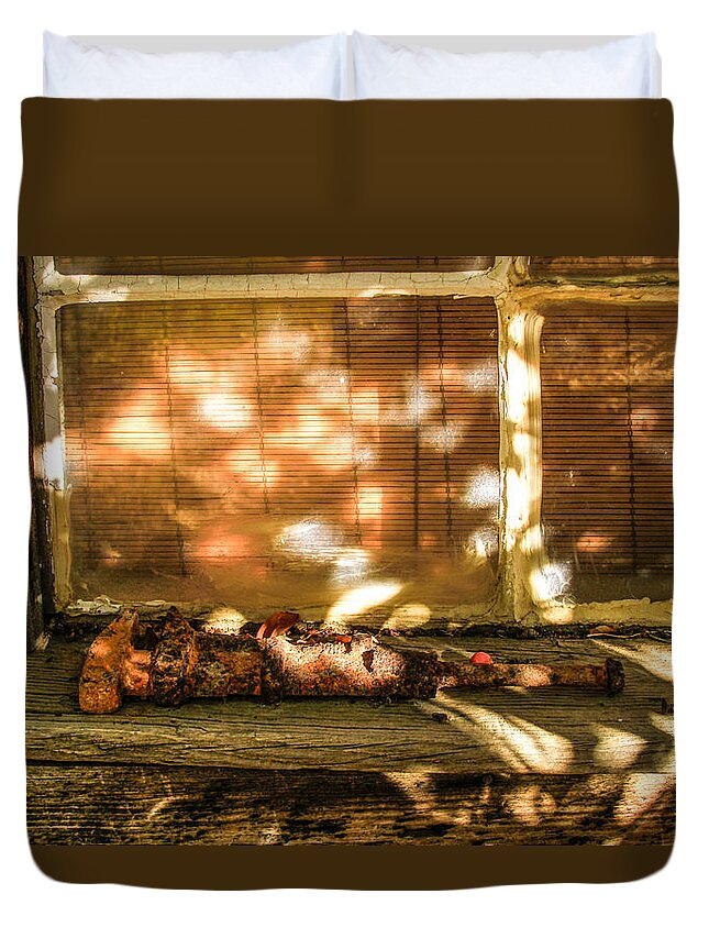 Bonnie Follett Duvet Cover featuring the photograph The Old Rusted Wrench by Bonnie Follett