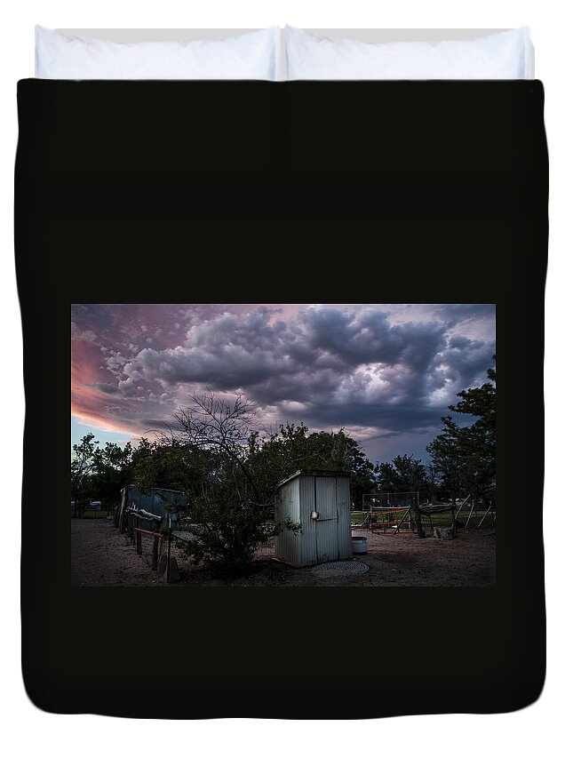 Clouds Duvet Cover featuring the photograph The Old Shed by Cat Connor