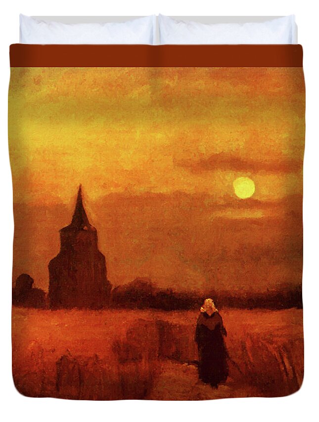 Vincent Van Gogh Duvet Cover featuring the painting The Old Tower In The Fields by Vincent Van Gogh