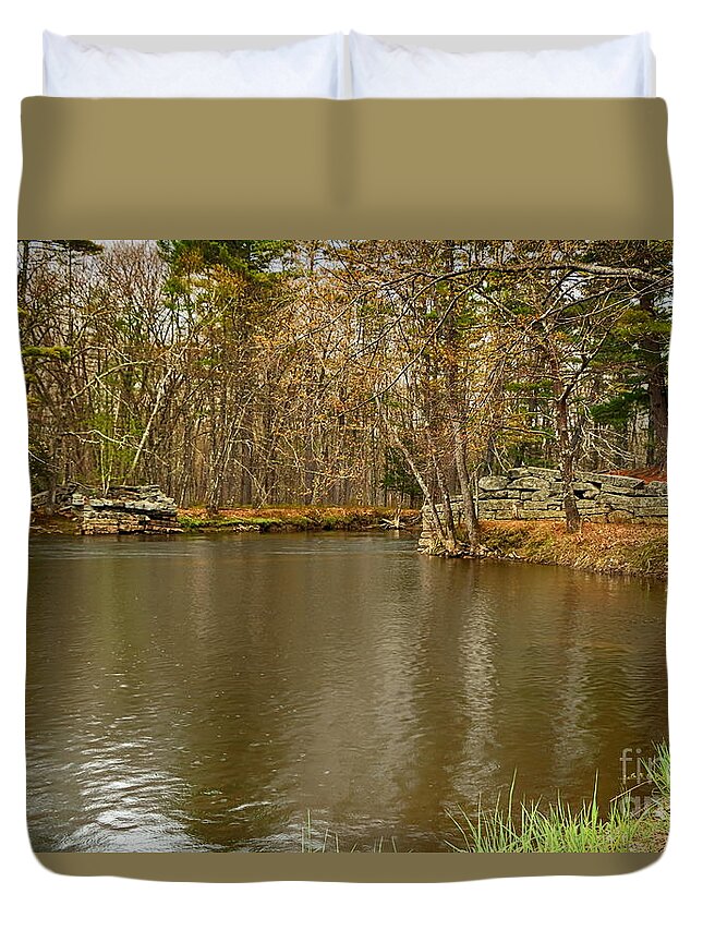 Walkers Falls Bridge Saco River Duvet Cover featuring the photograph The Old Walkers Falls Bridge Over Saco River by Elizabeth Dow