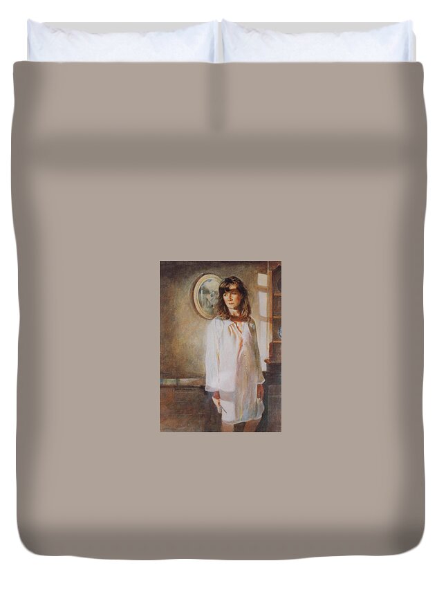 Portrait Duvet Cover featuring the painting The Old Watercolour by David Ladmore