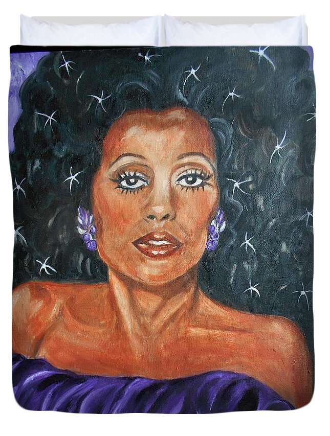 Diana Ross Duvet Cover featuring the painting The One and Only Diana Ross by Yesi Casanova