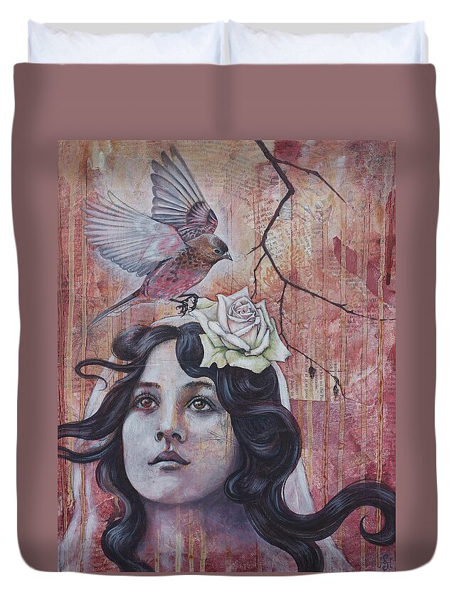 Oracle Duvet Cover featuring the mixed media The Oracle by Sheri Howe