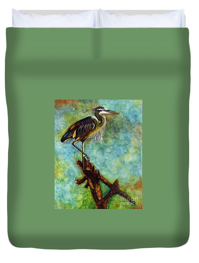 Heron Duvet Cover featuring the painting The Original Statue by Jan Killian
