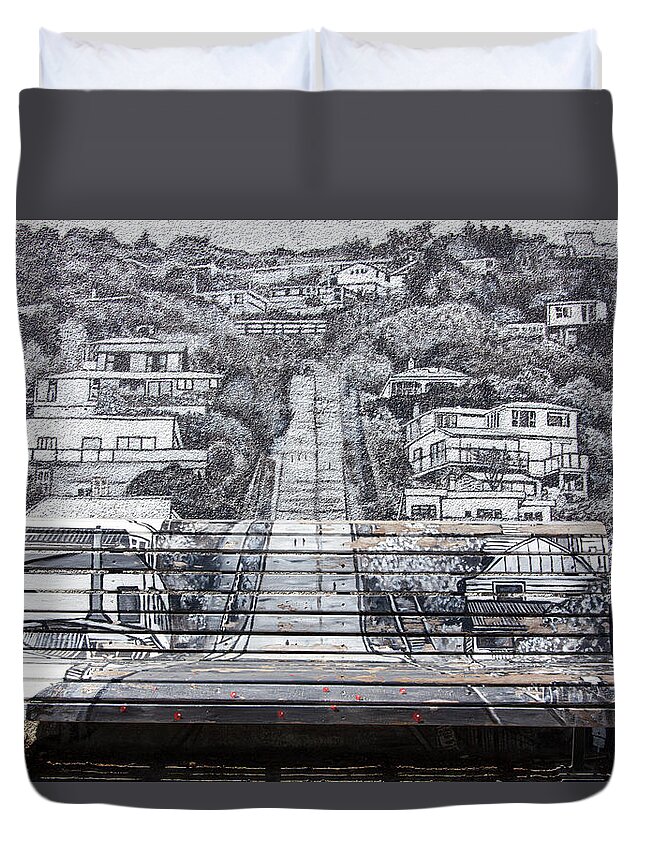 Bench Duvet Cover featuring the photograph The Painted Bench by Ramunas Bruzas