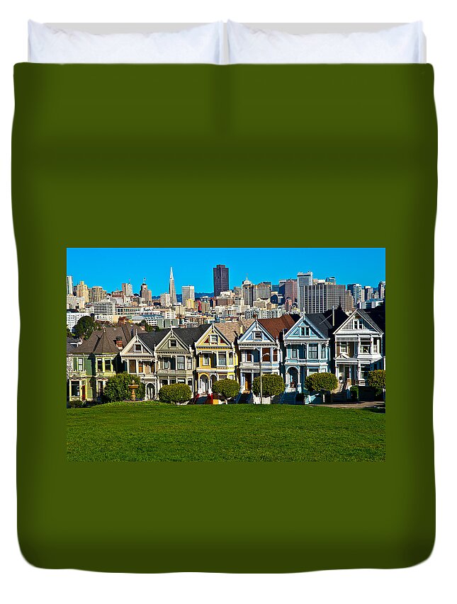 Victorian Houses Duvet Cover featuring the photograph The Painted Ladies by Harry Spitz