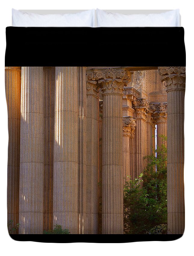 Bonnie Follett Duvet Cover featuring the photograph The Palace Columns by Bonnie Follett