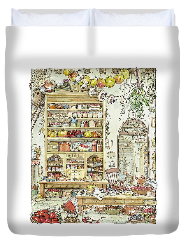 Brambly Hedge Duvet Cover featuring the drawing The Palace Kitchen by Brambly Hedge