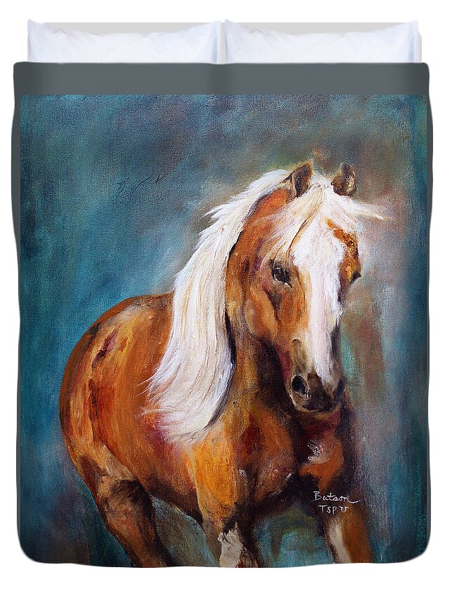 Palomino Duvet Cover featuring the painting The Palomino by Barbie Batson