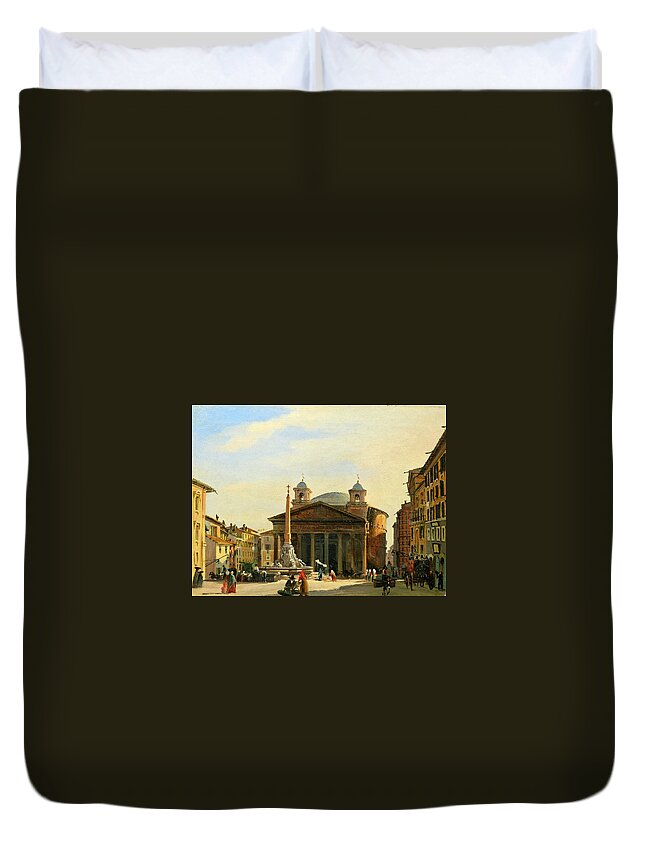 Ippolito Caffi Duvet Cover featuring the painting The Pantheon. Rome by Ippolito Caffi