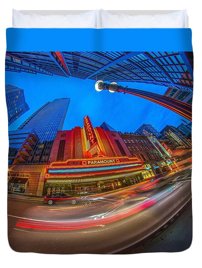 Paramount Theatre Duvet Cover featuring the photograph The Paramount Boston MA by Bryan Xavier