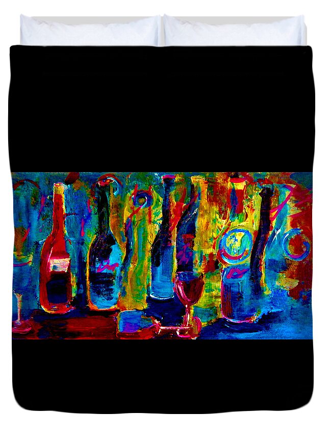 Bottles Duvet Cover featuring the painting The Party Has Just Begun by Lisa Kaiser